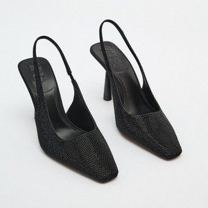 Zara Rhinestone Slingback Heels Black